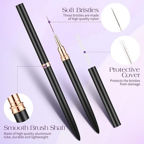 MELLIEX 6 Pièces Pinceau Nail Art Ongles Professionnel, Ultra Fin Nail Art Liner Brushes, Gel Acrylique Pinceau Ongle avec Capuchon, Double Tête Brosse éponge pour DIY Nail Art thumbnail 3