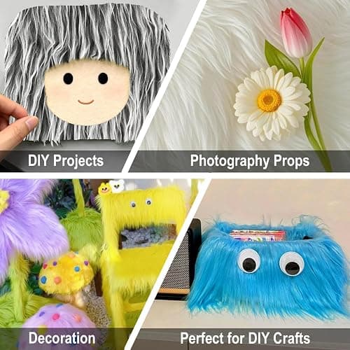 White Grey 2x60Inch Faux Fur Shaggy Plush Faux Fur, Fabric Precut Strips Fluffy Fuzzy Faux Fur, Craft Beard Hair, Beard Miniature Dolls Rugs Mats Gift, Winter Halloween Christmas Costume Party Decor thumbnail 6