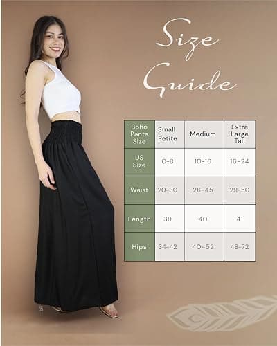 Boho Pants Palazzo Pants for Women with Pockets| Wide Leg high Waisted Flowy Pants for Women | Summer, Cruise, Vacation thumbnail 6