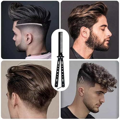 2 Pieces Automatic Switch Folding Practice Combs, Stainless Steel Butterfly Comb, Switchblade Comb, Outdoor Training Pocket Combs, Hair Brush for Beard, Mustache, Hair Styling Tools thumbnail 6