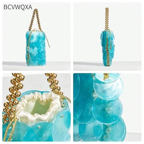 BCVWQXA Women Fashion Shell Woven Handbag Chic Shell Beach Bag Beaded Chain bag for Summer Travel Beach Party thumbnail 6