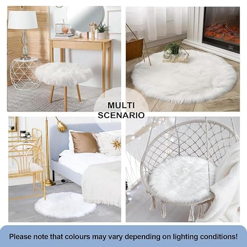 HARESLE Faux Fur Rug Round Shape Shaggy Rugs Floor Carpet for Bedroom Living Room Kids Room (White,Diam 50cm/19.6in/1.64ft) thumbnail 6