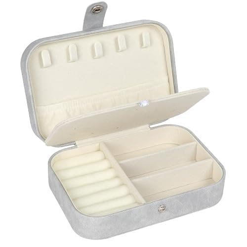 Travel Jewelry Box, PU Leather Small Jewelry Organizer for Women Girls, Portable Mini Travel Case Display Storage Holder Boxes for Stud Earrings, Rings, Necklaces, Bracelets (Grey) - Image 1