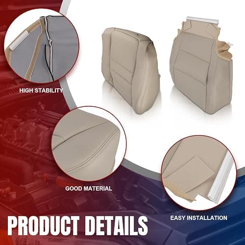 AUTOKAY Seat Covers, Driver & Passenger Bottom Top Seat Cover, Car Seat Covers Front Seats, Car Seat Cover Fits for Honda Accord 2008 2009 2010 2011 2012-Tan thumbnail 4