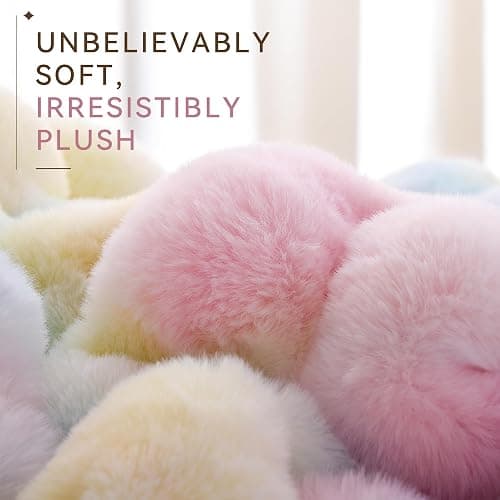 Smoofy Faux Rabbit Fur Throw for Couch - Rainbow Bubble Blanket 50"x60" | Fluffy Plush Fuzzy Colorful Throw for Sofa & Bed, Super Soft Cozy Comfort Blanket, Luxury Rainbow Decor Gift for Women thumbnail 5