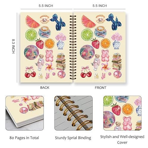 TFKFJLF Cute Preppy Y2K Grapefruit College Notebook for Teen Girls, Cute Book Composition Notebook, Cute Disco Ball Stuff Notebooks Spiral Journal for Girl Women, Preppy School Supplies College Notebook 5.5x8.3 thumbnail 3