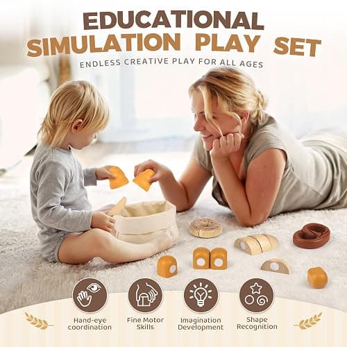 Airlab Pane da Tagliare Giocattolo, Accessori Cucina Giocattolo Legno per Bambini Bambina, Set Cibo Finto Giocattolo per Cucina Bambini, Regalo Bambino Compleanno Pasqua Halloween Natale 3 4 5+ Anni thumbnail 6