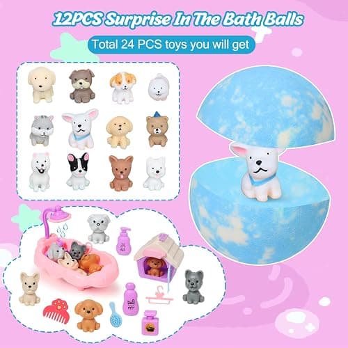 Bath Bombs for Kids with Toys Inside for Girls Boys, 12 Pack Kids Bath Bombs with Surprise Dog Pretend Playset, Handmade Bubble Bath Fizzies Birthday Christmas Gift Set thumbnail 2