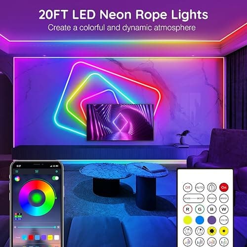 AILBTON 20Ft Neon Rope Lights,Flexible Led Rope Lights Control with App/Remote,Multiple Modes Music Sync Gaming RGB Led Neon Lights for Bedroom Outdoor thumbnail 2