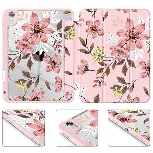 Mektron Case for iPad Air 11 inch (M3 2025 7th /M2 2024 6th), Compatible with iPad Air 10.9" (2022 5th Gen /2020 4th Gen), Buit in Pencil Holder with Shockproof Clear Shell, Floral C293 thumbnail 8