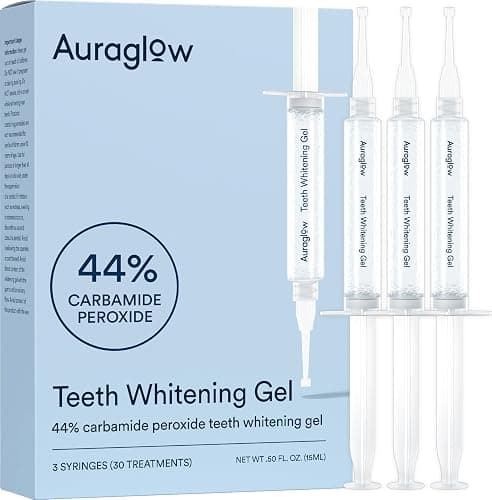 Auraglow 44% Teeth Whitening Gel for Trays, Retainers & Aligners – Dentist Strength Carbamide Peroxide Whitener, 30 Treatments, 3 Syringes (5mL) - Image 1