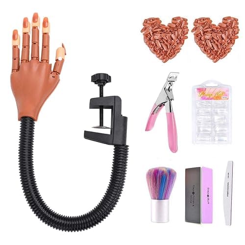 Nail Trainning Practice Hand for Acrylic Nail-Flexible Nail Training Hand Kits, False Fake Mannequin Model Train Hand with 300 PCS Nail Tips, Nail Files - Image 1