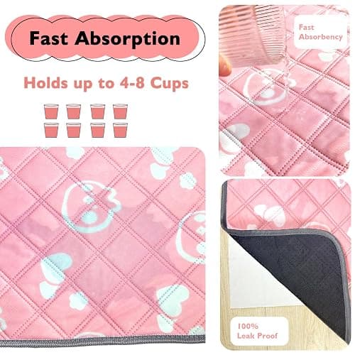 Mooydee 4 Pack Guinea Pig Bedding - Washable Guinea Pig Liners for Midwest Cage, Waterproof Reusable Pee Pads Super Absorbent Mats for Small Animals Pet Rabbit Bunny Hamster Rat (Pink, 48 x 24 Inch) thumbnail 6
