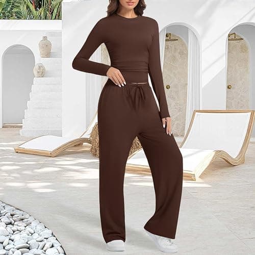2 Piece Lounge Sets for Women Fall Outfits Long Sleeve Wide Leg Tracksuits Womens Casual Loungewear Two Pcs Matching Set thumbnail 7