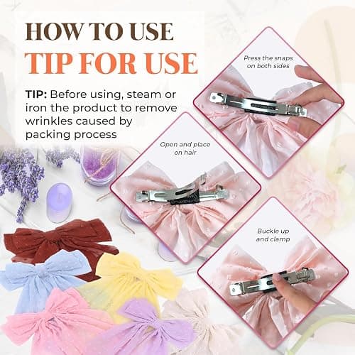 Loqpol 6 PCS Chiffon Hair Bows, Oversized Long Tail Bows with Aliigator Clips, Coquette Hair Accessories for Women and Girls (Red-Lavender-Pink-Yellow-Blue-White) thumbnail 3