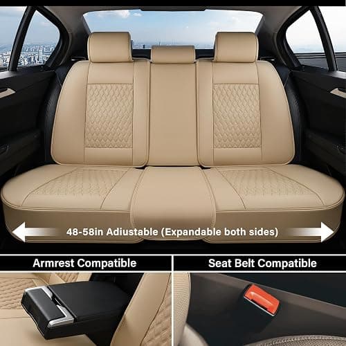 Coverado Car Seat Covers Full Set, Nappa Leather Seat Covers for Car, Waterproof Car Seat Protector with Lumbar Support, Automotive Seat Covers Universal Fit for Most Cars SUV Trucks (Beige) thumbnail 5