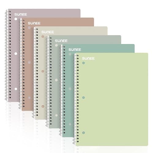 SUNEE Spiral Notebooks, 6 Pack, 1-Subject, College Ruled Paper, 8" x 10-1/2", 70 Sheets per Notebook, Assorted Aesthetic Colors Spiral Notebooks for School thumbnail 8
