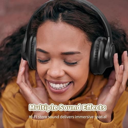 KVIDIO Bluetooth Headphones Over Ear, 65 Hours Playtime Wireless Headphones with Microphone, Foldable Lightweight Headset with Deep Bass, HiFi Stereo Sound Low Latency for Travel Work Cellphone thumbnail 2