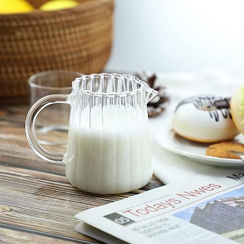 CHOOLD Elegant Wave Shaped Crystal Glass Creamer Coffee Pitcher/Serving Jug for Kitchen - Milk and Sauce - 8.5 oz thumbnail 2