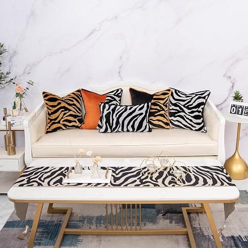 Yangest Black and Gold Rectangle Pillow Cover Cut Velvet Zebra Print Cushion Cover Luxury Modern Pillowcover for Couch Living Room Bedroom,12x20 Inch thumbnail 7