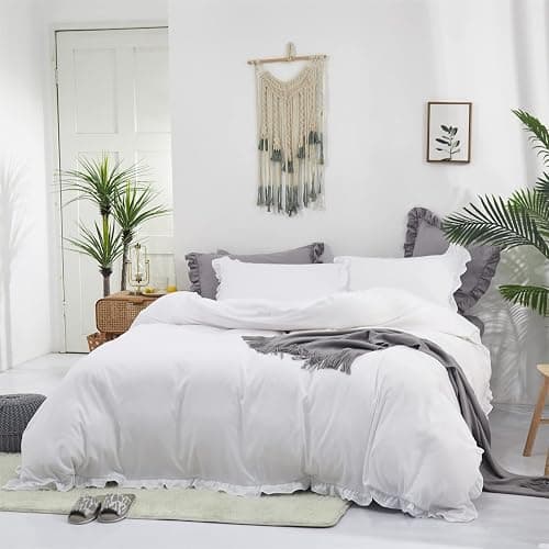 CLOTHKNOW White Full Size Comforter Sets Ruffles Farmhouse Bedding Comforter Sets Boho Comforter Vintage Rustic Shabby Chic Comforters thumbnail 7
