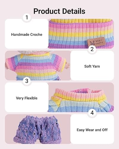 4pcs Handcrafted 15cm/17cm Doll Clothes Set for Labubu (No Doll), Cute and Premium Outfits Accessories, Hand Crocheted Hat, Sweaters, Skirt, Bag (Rainbow) AK052 thumbnail 4