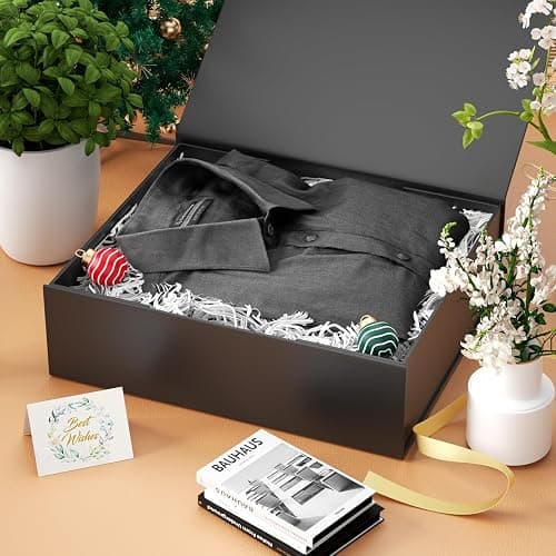 PSHVYM Gift Boxes with Lids, 11.5x7.8x3 In Black Gift Box for Presents Magnetic Closure for T-Shirts, Gloves, Scarves, Books, Baby Clothes, Robes Clothing Gift Wrap, Contains Card, Ribbon thumbnail 2
