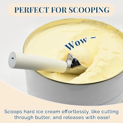 Heated Ice Cream Scoop Rechargeable, Electric Warming Ice Cream Scooper with LED Display, Heats to 158°F for Hard Ice Cream, Easy for Seniors & Kids, IP67 Waterproof (White, 2 oz) thumbnail 5