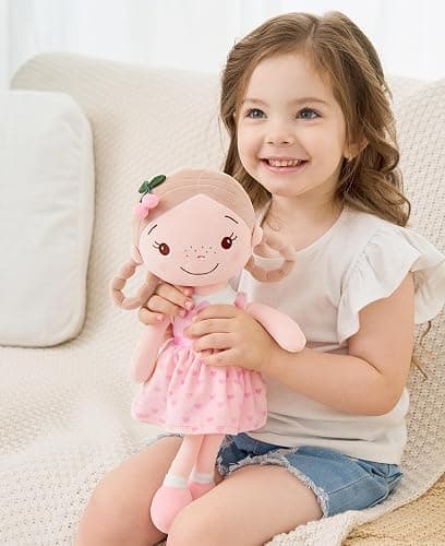 GAGAKU 40 cm Weiche Stoffpuppe, Schutzengelpuppen, Taufgeschenk für Baby Mädchen, Kuscheltier, Glücksbringer für Kinder von 3-5 Jahren (40cm Kirschmädchen) thumbnail 8