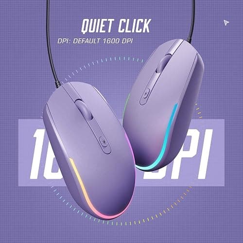 seenda Wired Mouse - USB Computer Mice Wired with RGB Backlit Optical LED Mouse with Attached USB Cord for Laptops Notebooks Chromebook - Purple thumbnail 3
