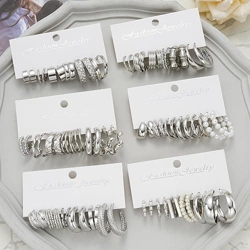 36 Pairs Gold Hoop Earrings Set for Women, Fashion Chunky Gold Hoop Earrings Multipack, Hypoallergenic Pearl Chain Twisted Statement Earring Pack for Birthday Party Jewelry thumbnail 6