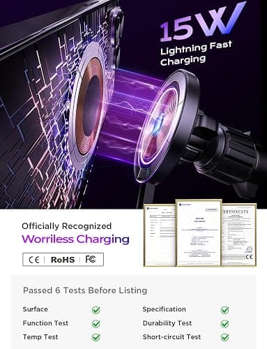 LISEN for 15W MagSafe Car Mount Charger,Magnetic Wireless Car Charger for iPhone 17 Pro Max Accessories,Magnetic Phone Holder for iPhone 17-12,Samsung，Christmas Stocking Stuffers Gifts for Men Women thumbnail 4