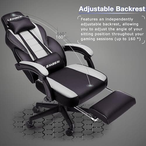 LEMBERI Gaming Chairs with Footrest,Ergonomic Video Game Chairs for Adults,Big and Tall Gaming Chair 400lb Weight Capacity, Racing Style Gaming Computer Gamer Chair with Headrest and Lumbar Support thumbnail 4