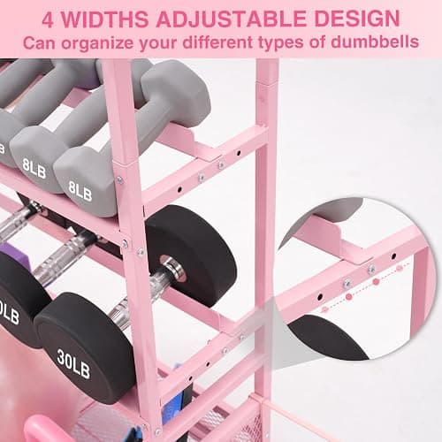 56'' Taller Home Gym Storage Organizer, Yoga Mat Storage Rack with Hanging Board, Exercise Workout Equipment Storage Stand for Home Gym, Dumbbell Holder Kettlebell Rack with Wheels and Hooks thumbnail 6