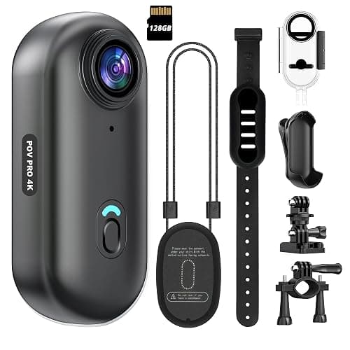 4K Mini WiFi Action Camera 128GB Thumb POV Portable Body Cam Wearable Video Recorder with IPX7 Waterproof Underwater Camcorder, Helmet Mount, Magnetic Sport DV for Bike Cycling, Pet, Vlogging(Black) - Image 1