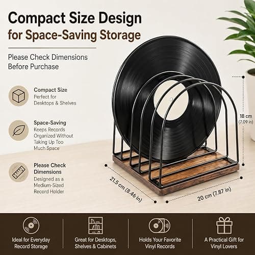 UUOBQN Wooden Vinyl Record Storage Holder, Brown | Record Stand Organizer for Vinyl Records & LPs, Magazine Holder, CD Storage, DVD Storage, CD Holder, Album Organizer Shelf thumbnail 2