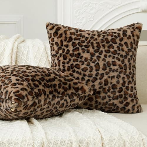 Softalker Cheetah Pillow Covers 18 x 18 Inch, Set of 2, Dense Faux Rabbit Fur Couch Leopard Pillow Cover, Decorative Super Soft Fluffy Cushion Cheetah Pillow Cases for Home Living Room Bedroom, Brown thumbnail 6