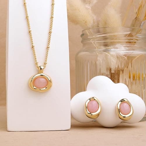 Jean Beau Gold Stone Pendant Necklaces for Women, Chunky Gemstone Dangle Necklace Wedding Prom Fashion Jewelry Gift thumbnail 5
