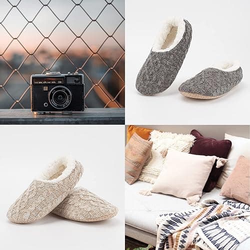 Cozylook 2-Pair Women's Soft Sole Slipper Socks with Grippers, Thick Warm Cozy Sherpa Lined Home Socks Set, Cable Knitted Non-slip Fluffy Winter House Bedroom Slippers thumbnail 6