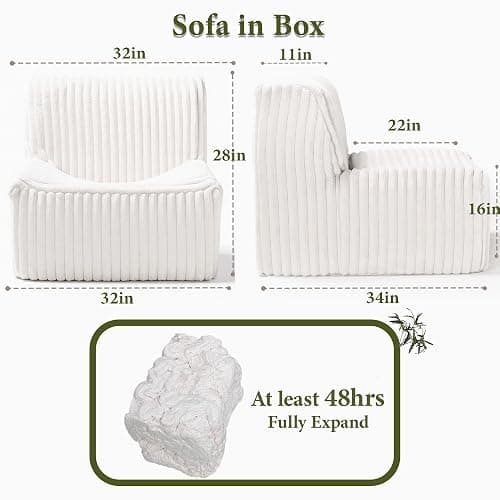 Trenda 32'' Accent Chair Armless, Boneless Space-Saving Reading Chairs with Spacious Seating, Comfy Faux Fur Cover, Ideal Floor Couch for Bedroom, Living Room,College, Apartment(White) thumbnail 2