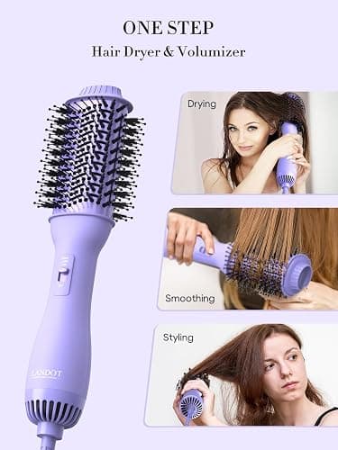LANDOT 4-in-1 Blow Dryer Brush for Thick & Coarse Hair, Powerful Blowout Brush Styler with 60mm Oval Barrel,Fast Hair Drying & Frizz Control for Salon-Smooth and Manageable Hair at Home thumbnail 4