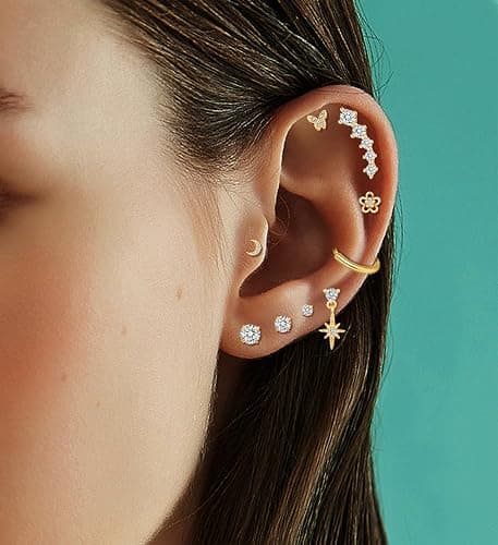 20 Pairs 40pcs Gold Flat Back Earrings Hypoallergenic Cartilage Earring for Women,Mix of 10pcs Hoops,30pcs Studs,Dazzling Helix & Tragus Piercing Jewelry,20G Screw Back Earrings Sets for Multiple Piercing thumbnail 4