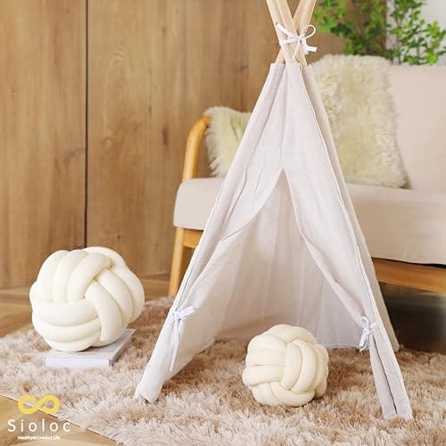 Sioloc Soft Knot Ball Pillows, Throw Cushion Home Decoration Plush ,Throw Knotted Handmade Round Plush Pillow (7.8inches,Ivory） thumbnail 5