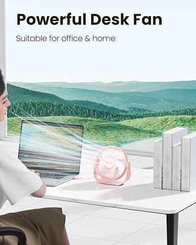 Gaiatop USB Desk Fan, 3 Speeds Strong Airflow, 5.5 Inch Portable 90° Rotate Quiet Cooling, Small Personal Table Fans for Bedroom Home Office Travel Pink thumbnail 3