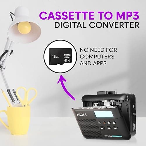 KLIM K7 Cassette Tape Player + Cassette to MP3 Converter + Portable Cassette Player + Walkman Cassette Player + Built-in Microphone & Speaker + Rechargeable Battery + Earphones + 16GB SD Card thumbnail 3
