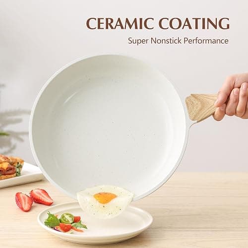 SENSARTE Nonstick Ceramic Frying Pan Skillet with Lid, 9.5 Inch Omelet Pan, Healthy Non Toxic Chefs Pan, Induction Compatible Egg Pan with Heat Resistant Handle, Free of Intentionally Added PFAS/PTFE thumbnail 2