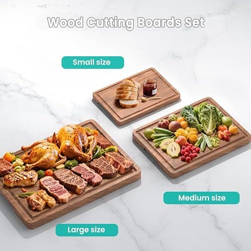 Acacia Wood Cutting Boards Set with Juice Groove & Handles for Kitchen 3-Piece Charcuterie Chopping Board for Meat Cheese Fruits Vegetables thumbnail 4