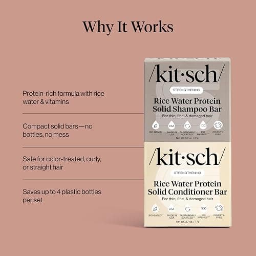 Kitsch Rice Water Protein Solid Shampoo and Conditioner Set for Hair Growth – Strengthening Hair Care Duo w/Rice Protein & Vitamins for Damage Repair – Paraben, Sulfate & Silicone Free, Made in USA thumbnail 7
