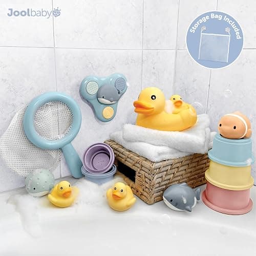 Jool Baby 15-Piece Bathtub Toys Gift Set with Bath Toy Storage Organizer | NAPPA Award Winner – Great Gift in Gift-Ready Packaging – Includes Mesh Storage Bag for Air Drying & Keeping Toys Organized thumbnail 2