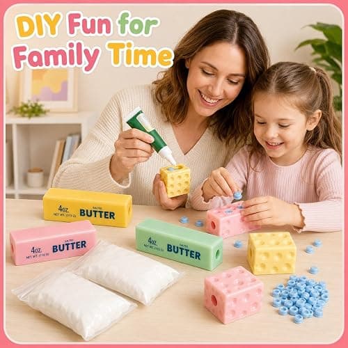 Cheese & Butter Squishy Skin Stress Ball Kit, Easy Handmade Sensory Squishy | Includes 5 Cheese & Butter TPR Skins and 7.05 oz Filler, Calming ASMR Craft, Great for Anxiety Relief and Creative Play thumbnail 6